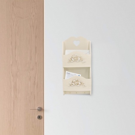 437520 Portacartas de madera para pared 2 plazas decoración FLORES 29Hx6Px18L cm