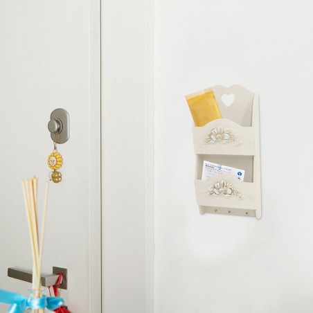 437520 Portacartas de madera para pared 2 plazas decoración FLORES 29Hx6Px18L cm