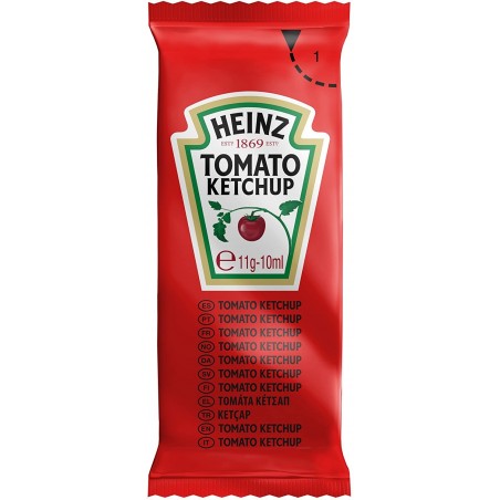 Pack dispensador 200 sobres de ketchup HEINZ, formato de una sola porción, 10 ml