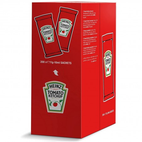Pack dispensador 200 sobres de ketchup HEINZ, formato de una sola porción, 10 ml