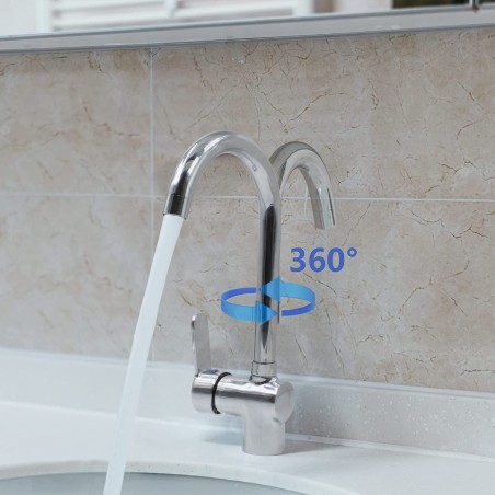 Grifo lavabo POS01 Mezclador de caño alto cromado con mangueras para conexión