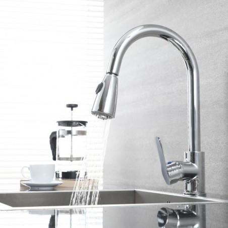 Grifo mezclador cromado para Fregadero GR-7544 con cabezal ducha extraíble 75cm