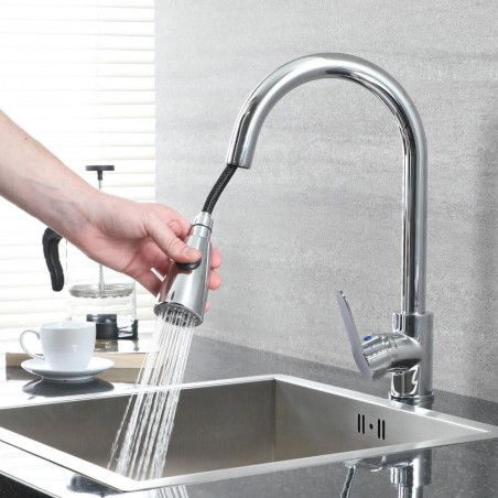 Grifo mezclador cromado para Fregadero GR-7544 con cabezal ducha extraíble 75cm