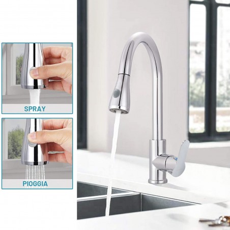 Grifo mezclador cromado para Fregadero GR-7544 con cabezal ducha extraíble 75cm