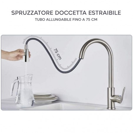 Grifo mezclador cromado para Fregadero GR-7544 con cabezal ducha extraíble 75cm