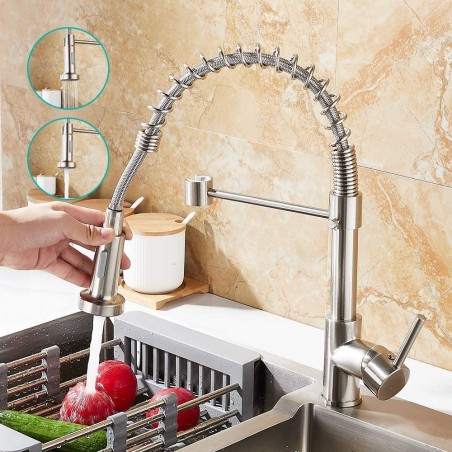 Grifo para fregadero extensible de muelle extraíble N030-L Caño giratorio 360 °