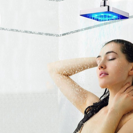 Alcachofa fija 8 led RGB Cromoterapia cuadrada en ABS de alta presión