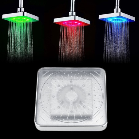 Alcachofa fija 8 led RGB Cromoterapia cuadrada en ABS de alta presión