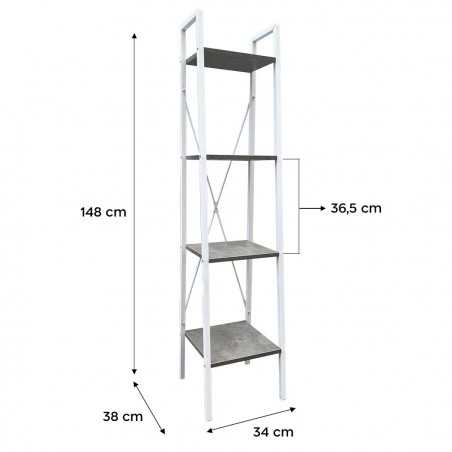 Librería estantería con 4 estantes 444113 Columna de metal 148Hx38x34cm