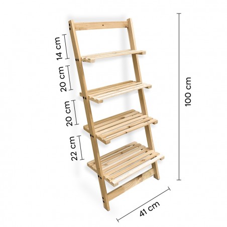 Estantería de madera escalera 87670 4 estantes de almacenamiento contra la pared