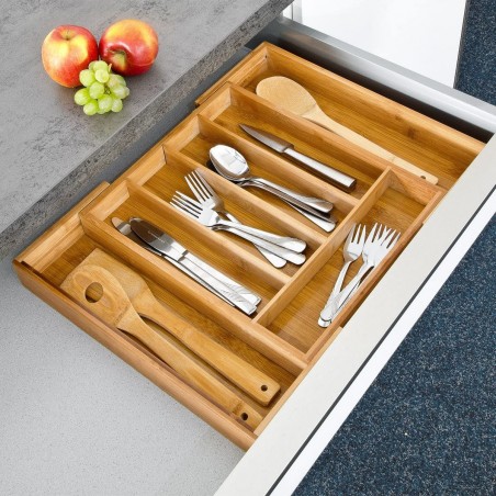 Bandeja para cubertería extensible de bambú 550873 38x41x5 cm 7 compartimentos