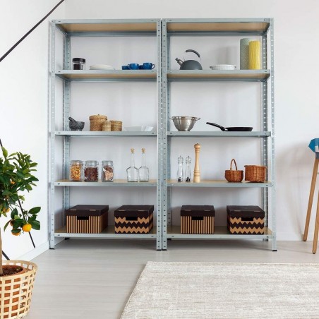 Estantería metálica modular 5 estantes MDF 180x90x40cm, carga 875Kg