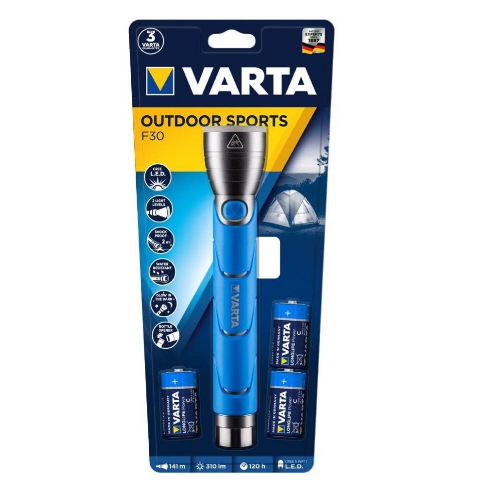 Linterna LED con abrebotellas VARTA Outdoor Sports F30 alta energía 3 batería C