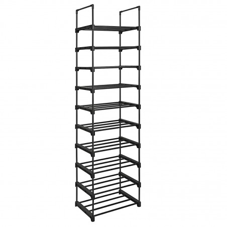 Zapatero NEGRO con 10 estantes modulares y tubos de metal - Estantes apilables