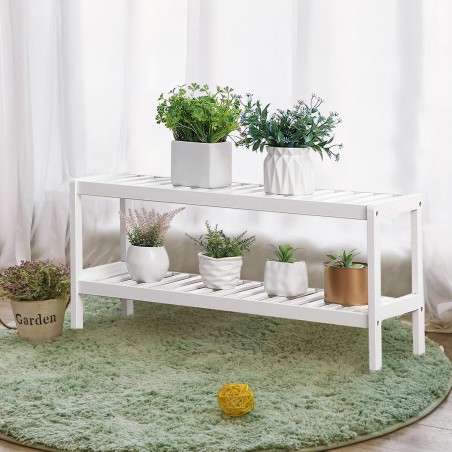 Zapatero multiusos de madera blanca 2 estantes - Banco almacenamiento 33x70x26cm