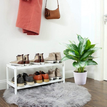 Zapatero multiusos de madera blanca 2 estantes - Banco almacenamiento 33x70x26cm