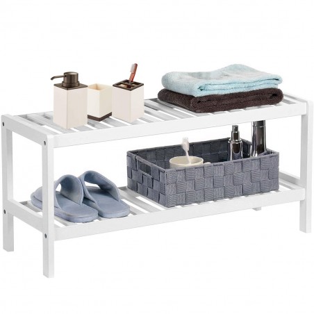 Zapatero multiusos de madera blanca 2 estantes - Banco almacenamiento 33x70x26cm