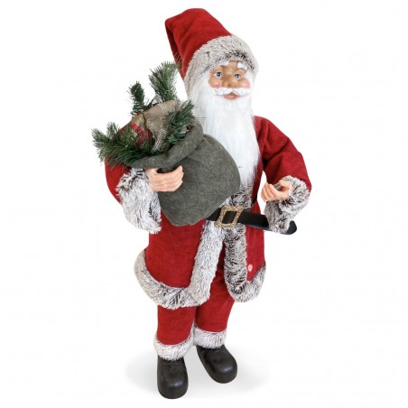 144203 Papá Noel vestido Rojo y Gris Decoración navideña 90Hcm música y luces