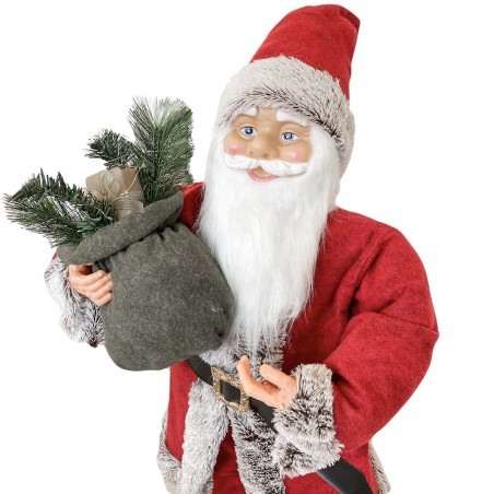 144203 Papá Noel vestido Rojo y Gris Decoración navideña 90Hcm música y luces