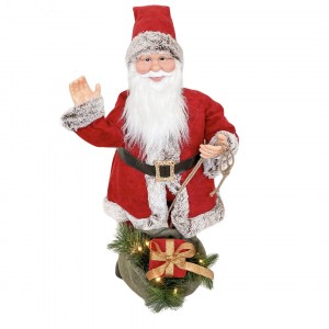 144207 Papá Noel vestido Rojo y Gris Decoración navideña 80Hcm música y luces