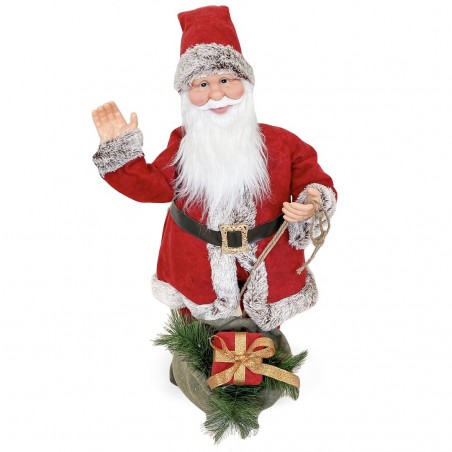 144207 Papá Noel vestido Rojo y Gris Decoración navideña 80Hcm música y luces
