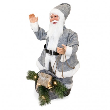 144209 Papá Noel vestido Gris Decoración navidad 80Hcm música luces y movimiento