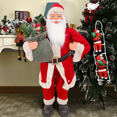 144202 Papá Noel vestido Rojo y Crema Decoración navideña 90Hcm música y luces