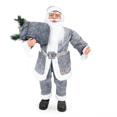 144205 Papá Noel vestido Gris Decoración navideña 50Hcm música y luces