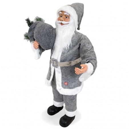 144205 Papá Noel vestido Gris Decoración navideña 50Hcm música y luces