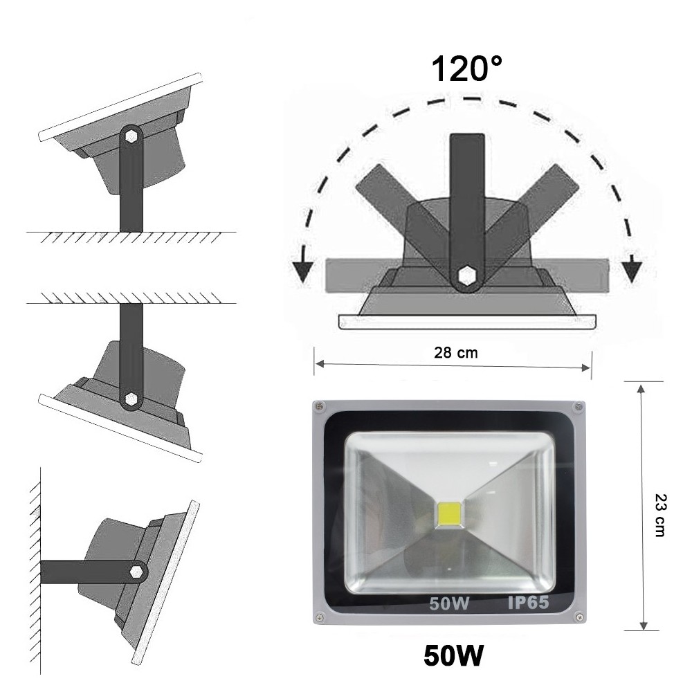 Foco led de luz fría 50w con soporte angular...