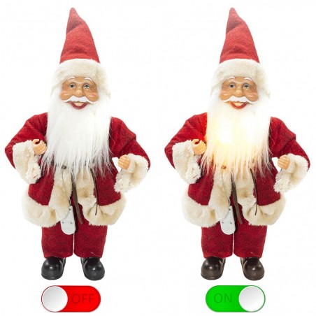 144190 Papá Noel vestido Rojo y Crema Decoración Navideña 40H cm con mini luces
