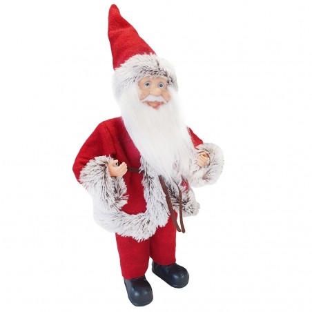 144191 Papá Noel vestido Rojo y Gris Decoración Navideña 40H cm con mini luces