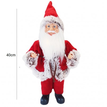 144191 Papá Noel vestido Rojo y Gris Decoración Navideña 40H cm con mini luces