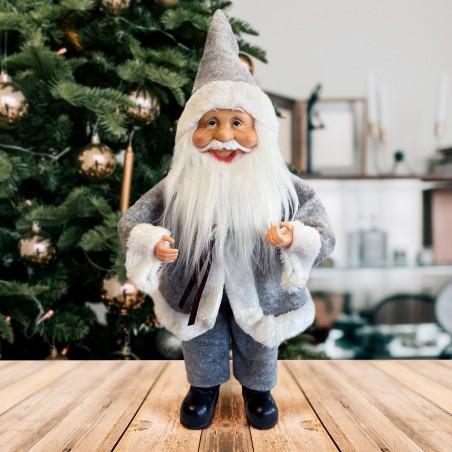 144193 Papá Noel vestido Gris Decoración navideña 40H cm con Miniluciérnagas