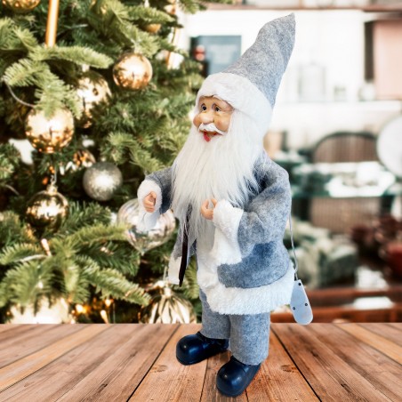 144193 Papá Noel vestido Gris Decoración navideña 40H cm con Miniluciérnagas