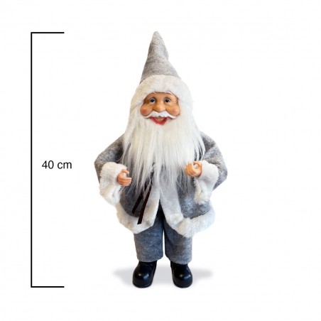 144193 Papá Noel vestido Gris Decoración navideña 40H cm con Miniluciérnagas
