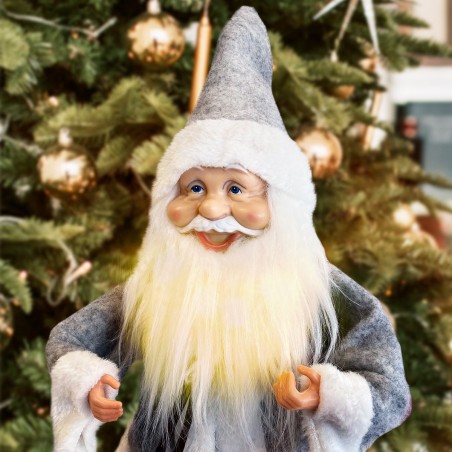 144193 Papá Noel vestido Gris Decoración navideña 40H cm con Miniluciérnagas