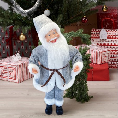 144197 Papá Noel vestido GRIS 45Hcm con Mecanismo Carillón, Sonidos y movimiento