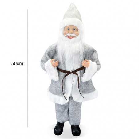 144201 Papá Noel vestido GRIS Decoración Navideña 50H cm con mini luces