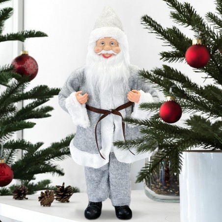 144201 Papá Noel vestido GRIS Decoración Navideña 50H cm con mini luces