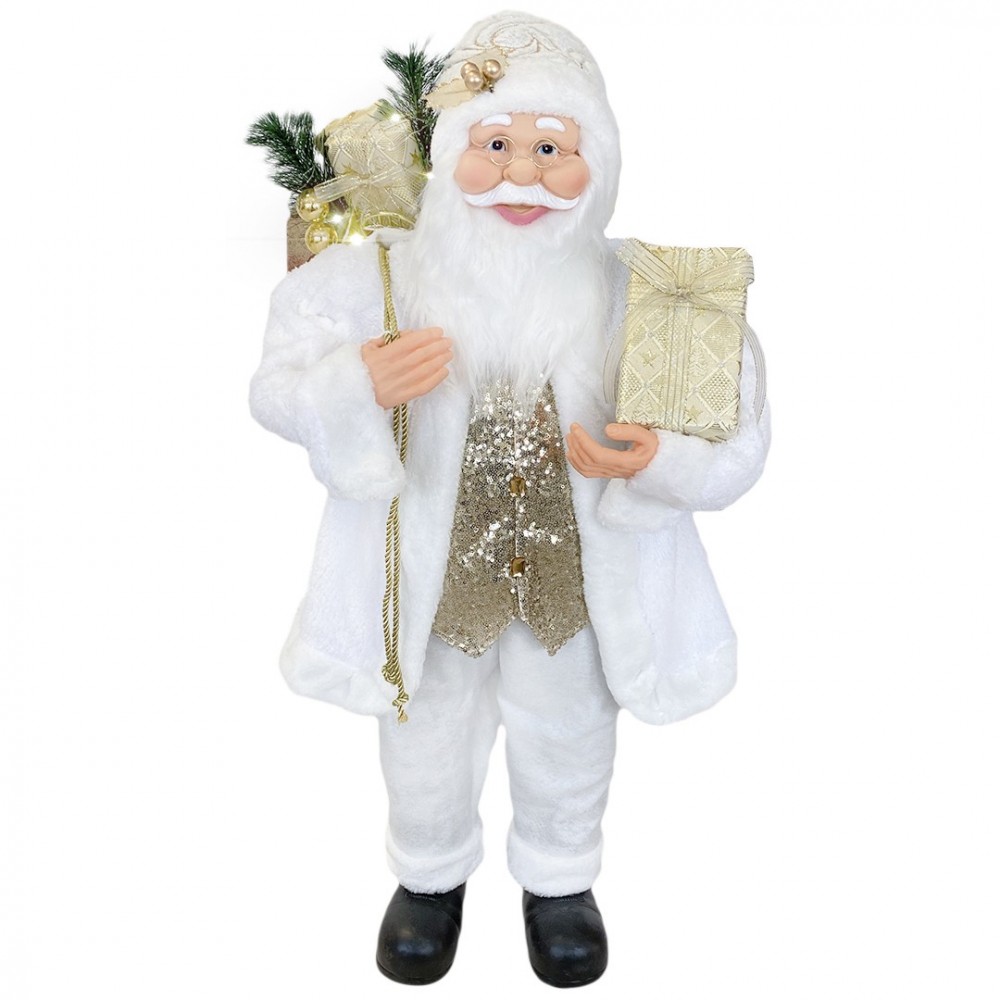 144230 Papá Noel blanco y dorado Vestido terciopelo 90Hcm con Luces y Sonidos