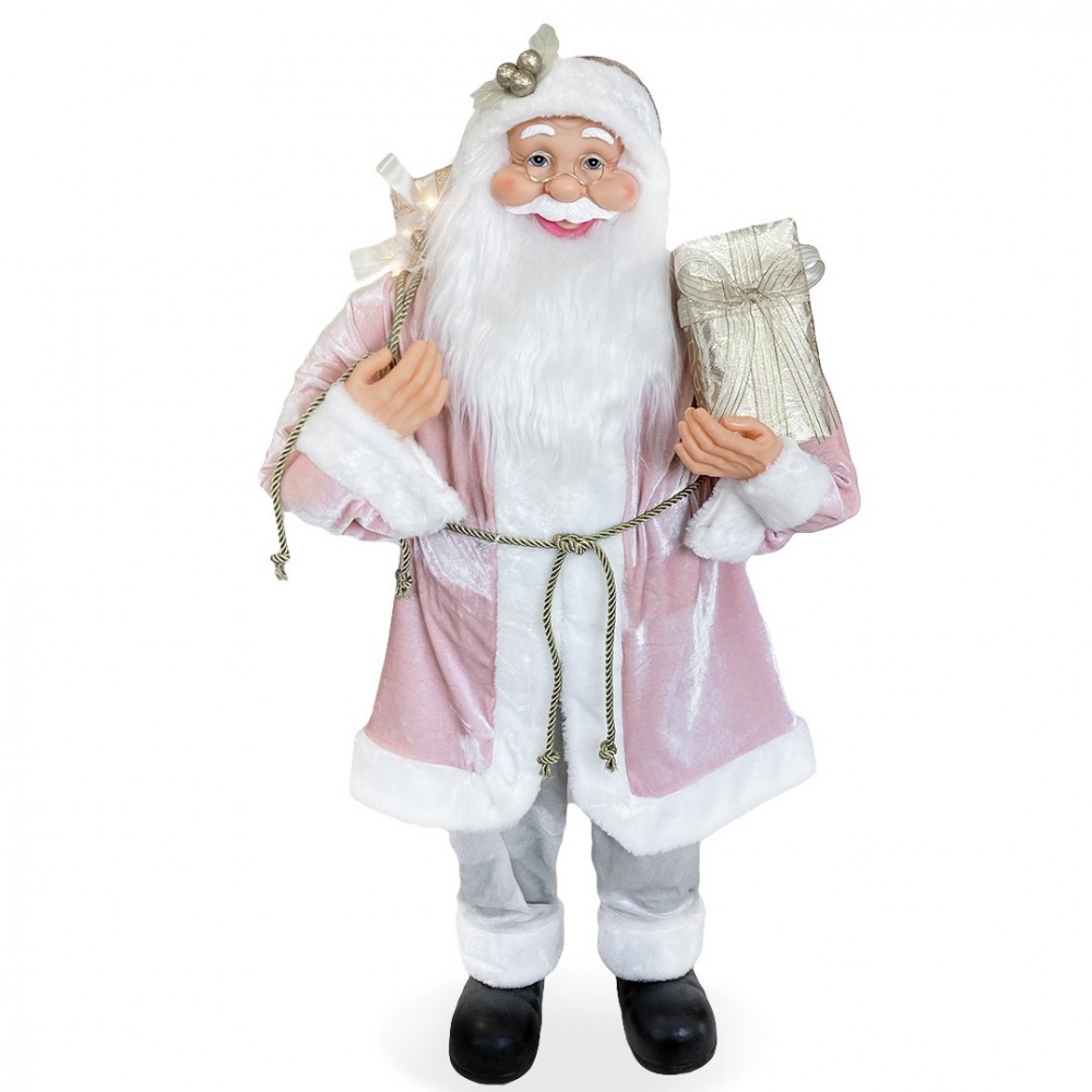 144212 Papá Noel Vestido ROSA y de terciopelo 90Hcm con Luces y Sonidos