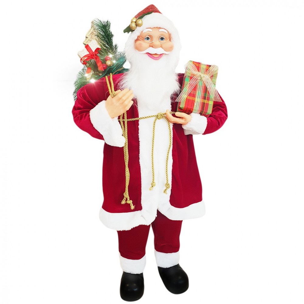 144218 Papá Noel Vestido ROJO y de terciopelo 90Hcm con Luces y Sonidos