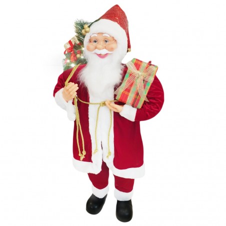 144218 Papá Noel Vestido ROJO y de terciopelo 90Hcm con Luces y Sonidos