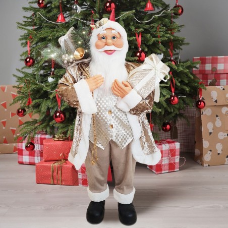 144236 Papá Noel Vestido Champagne y de terciopelo 90Hcm con Luces y Sonidos
