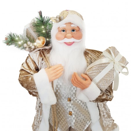 144236 Papá Noel Vestido Champagne y de terciopelo 90Hcm con Luces y Sonidos