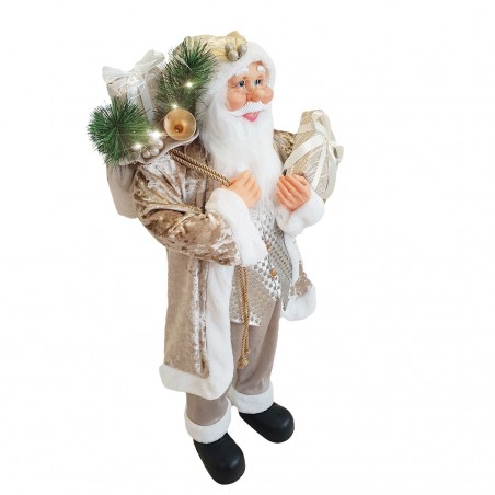 144236 Papá Noel Vestido Champagne y de terciopelo 90Hcm con Luces y Sonidos