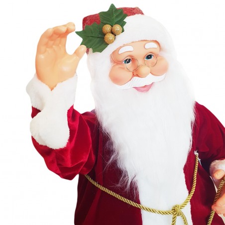 144219 Papá Noel Vestido ROJO de terciopelo 80Hcm con Música, Luces y Movimiento