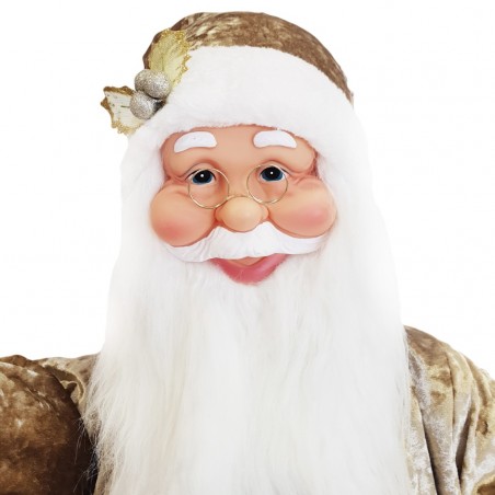 144237 Papá Noel Champagne terciopelo 80Hcm con Luces, Sonido y movimiento