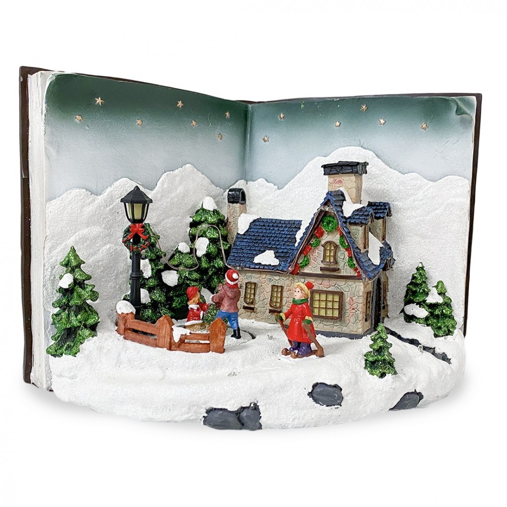 361019 Libro Pueblo Navideño GRIS con Movimiento, Luces y Sonidos 31Lx19Px21H cm